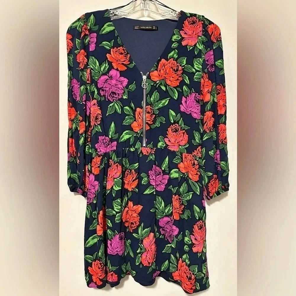 Zara Trafaluc Collection Floral Zip Front Dress - Size M - Picture 1 of 6